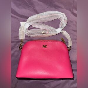 Michael Kors Saffiano Leather Dome Crossbody Bag Pink (Hibiscus) NWT